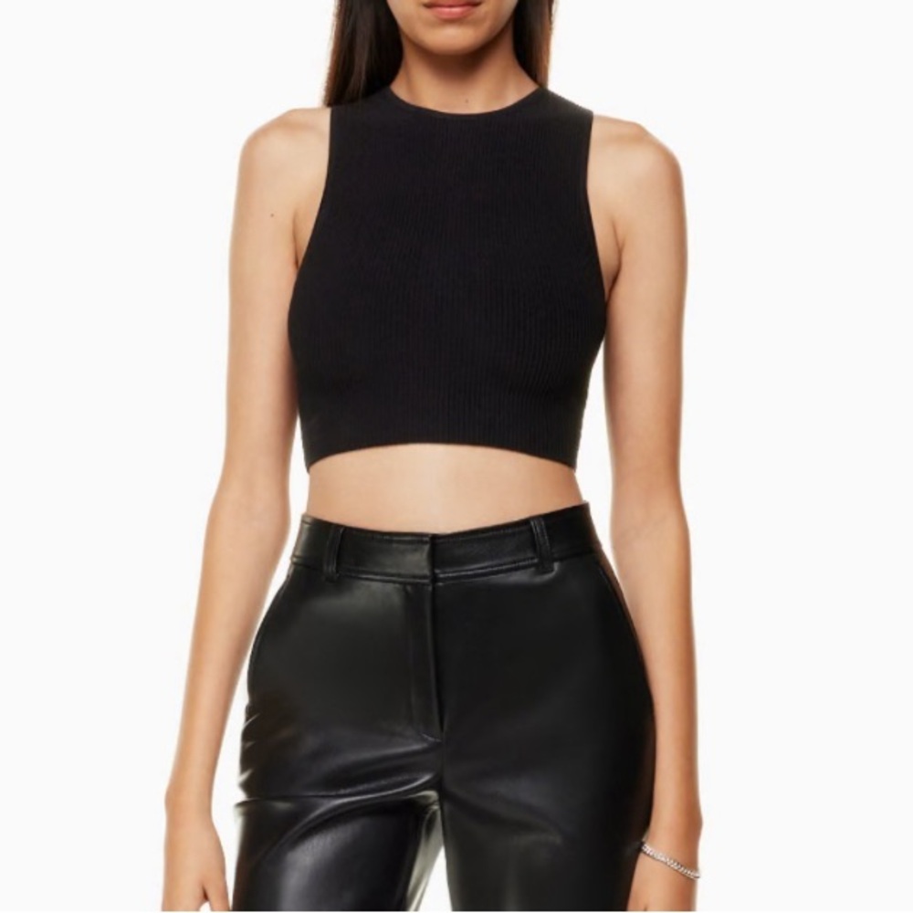 Aritzia Babaton Sculpt Knit Racer Cropped Tank Black
